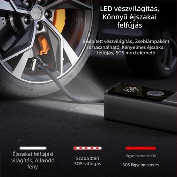 Autó keréknyomás-inflátor, vezeték nélküli, elektromos, digitális kijelzővel, 11,1V, Type-C, ≤80W, 25 L/min
