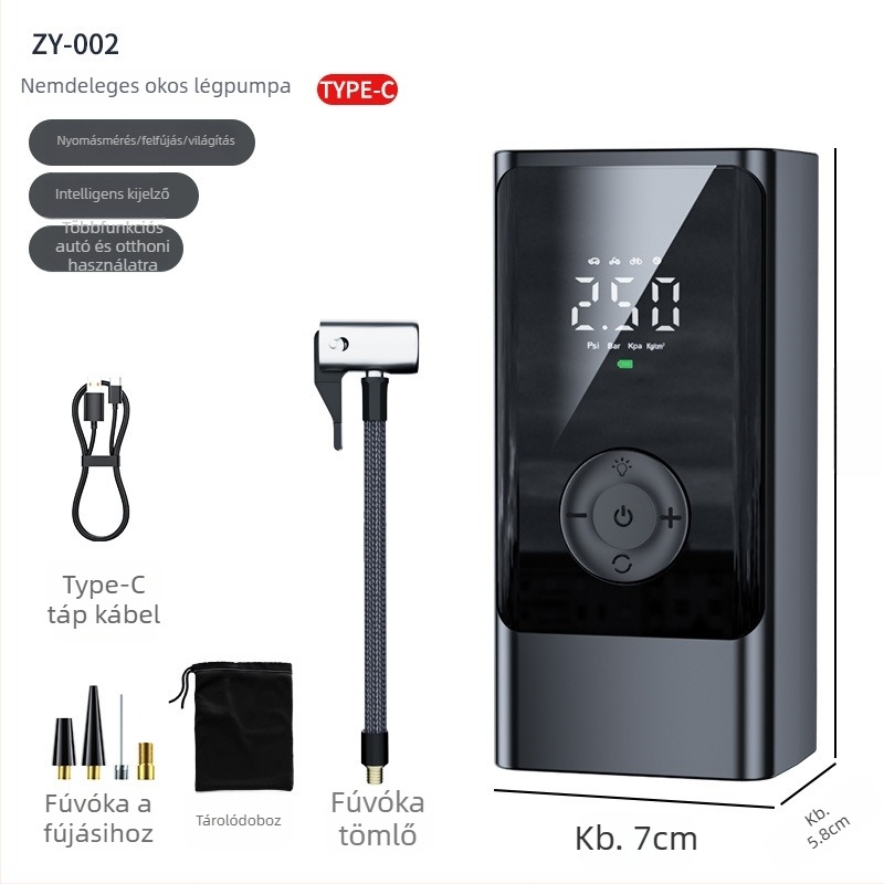 Autó keréknyomás-inflátor, vezeték nélküli, elektromos, digitális kijelzővel, 11,1V, Type-C, ≤80W, 25 L/min