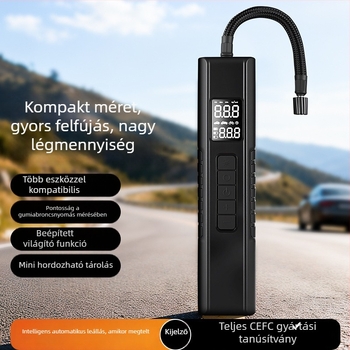 Hordozható autólevegő-szivattyú — 12V USB tápegység, digitális kijelző, légáram 35 L/min, ≤80 W, LED világítás, guminyomás-mérő, USB töltés