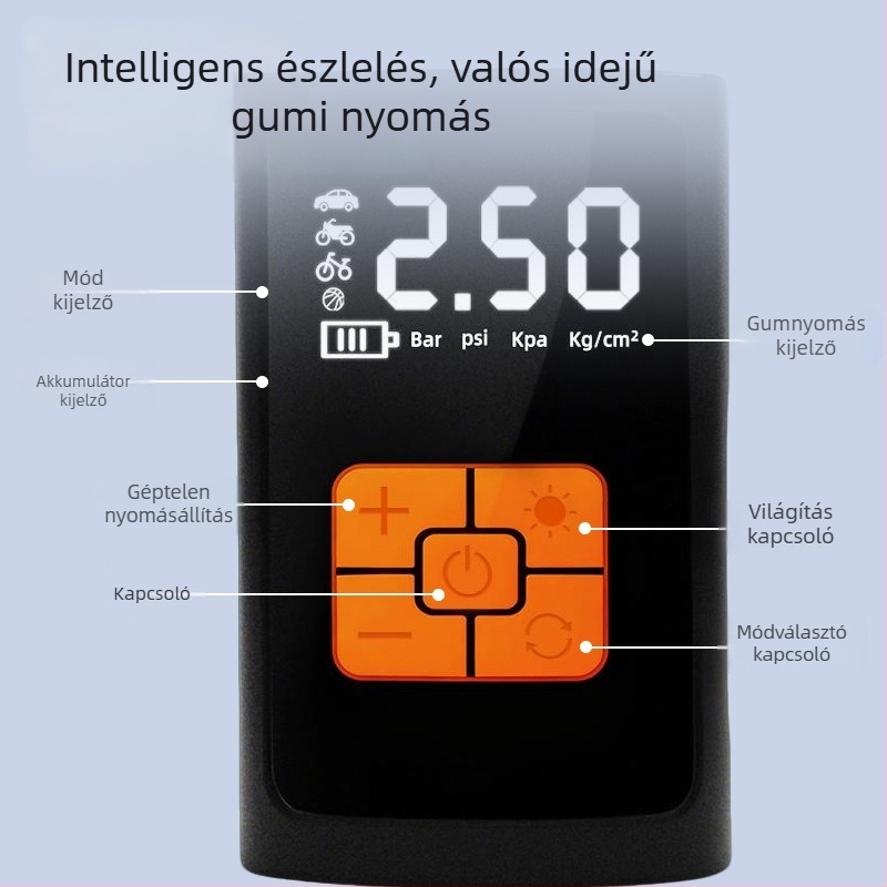 Autó gumiabroncs töltő digitális kijelzővel - újratölthető 12V, egyhengeres, 30 L/min