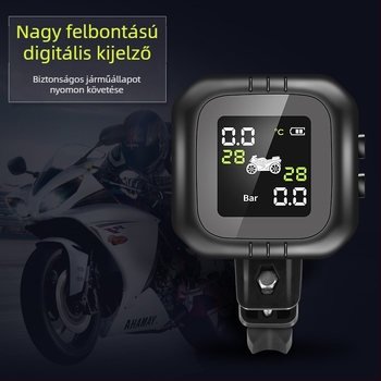 Motorkerékpár külső keréknyomás-monitor, vízálló, LCD kijelzővel, 0-7.0 Bar tartomány, pontosság ±0.1 Bar, 8 m hatótávolság