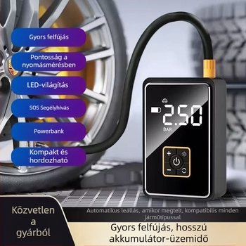 Hordozható autó légpumpa digitális kijelzővel - 12V, 100W, 25 L/min, 450 g