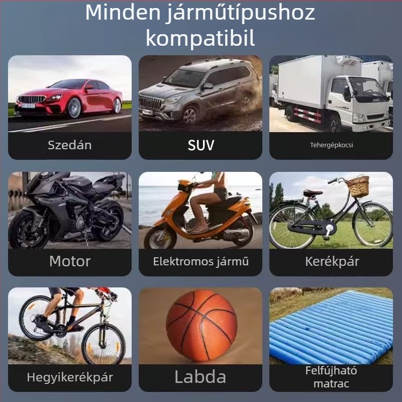 Hordozható autó légpumpa digitális kijelzővel - 12V, 100W, 25 L/min, 450 g