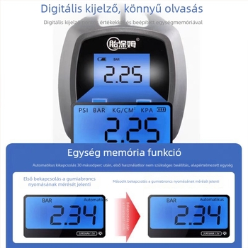 Digitális autógumi töltőnyomásmérő, digitális kijelző, 0-200 psi, több egység, pontosság 0,01