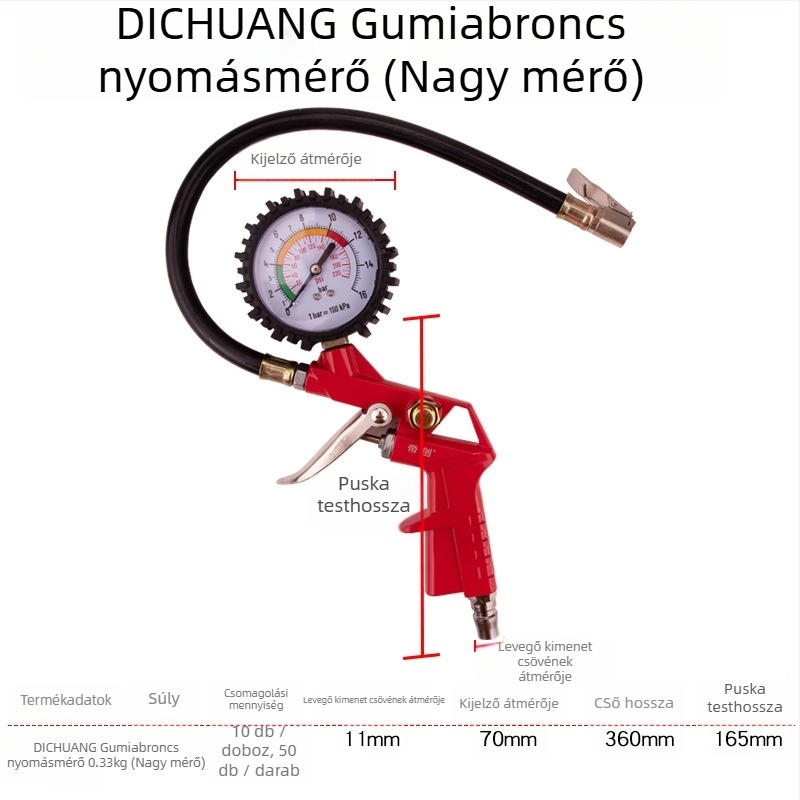 Dichuang Gumiabroncsnyomásmérő – magas pontosságú, 0-230 PSI tartomány, 0.01 PSI pontosság, alumínium ötvözet test