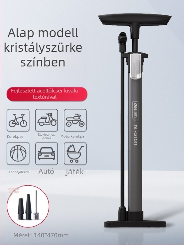 Kézi kerékpárpumpa, DL880016, légnyomás 0–160, súly 0,43 kg, hagyományos pumpa