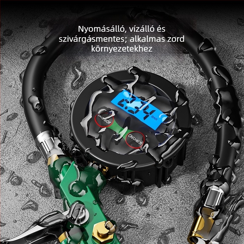 Shengda digitális gumiabroncsnyomás-mérő autókhoz, fém ház, digitális kijelző, 426 g