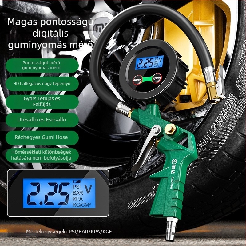 Shengda digitális gumiabroncsnyomás-mérő autókhoz, fém ház, digitális kijelző, 426 g