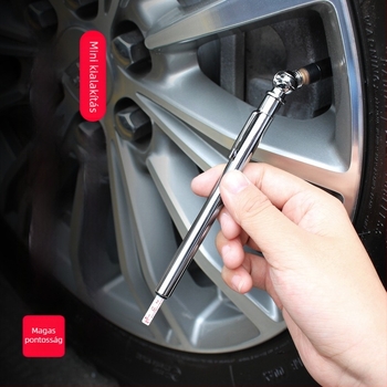 Mini keréknyomás-mérő toll formájú, acél test, tartomány 180 kg/cm²-ig, pontosság ±0.02 kg/cm², tömeg 0.02 kg, elem nélkül