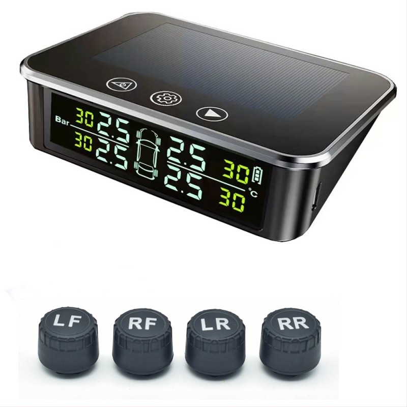 Napelemes vezeték nélküli TPMS autókhoz, RV-hez és SUV-hoz — digitális mini guminyomás-ellenőrző, 0-8 bar tartomány, kiemelkedő precizitás