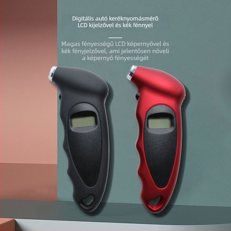 Digitális autógumi nyomásmérő elektronikus kijelzővel, tartomány 0-150 psi, pontosság ±1,5 psi, AG13 elemmel, ABS ház