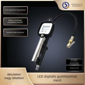 Digitális guminyomásmérő inflátor pisztollyal, digitális kijelző, 0–220 psi, egységek: psi/bar, pontosság ±2 psi, ötvözet ház