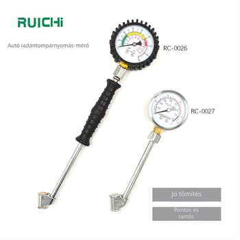Autó kereknyomás mérő – mechanikus mutató, nagy pontosságú, modell 8600156, tartomány: 0-220 psi (0-16 bar), ház cinkötvözetből, elem nélküli, több mértékegység