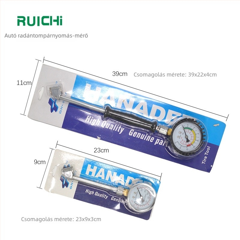 Autó kereknyomás mérő – mechanikus mutató, nagy pontosságú, modell 8600156, tartomány: 0-220 psi (0-16 bar), ház cinkötvözetből, elem nélküli, több mértékegység