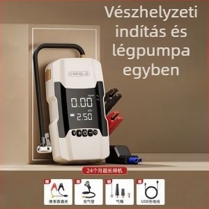 Kafila 602 Autóhoz tervezett vészindító energiaellátó és hordozható légpumpa digitális kijelzővel, újratölthető, 12V, 180W, 70 L/min
