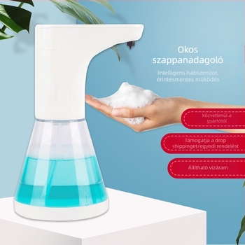 Falra szerelhető érintésmentes habszappan adagoló indukciós szenzorral, műanyag test, akkumulátor/töltés