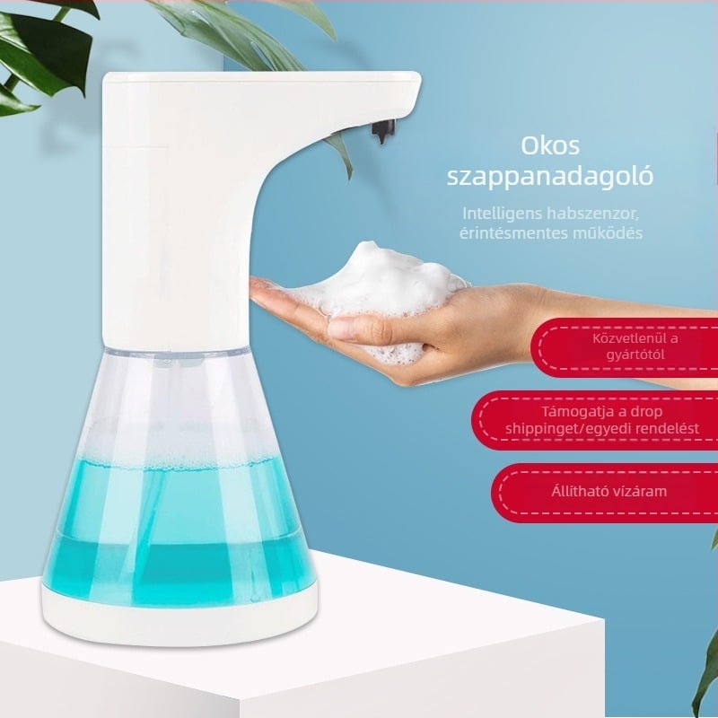 Falra szerelhető érintésmentes habszappan adagoló indukciós szenzorral, műanyag test, akkumulátor/töltés