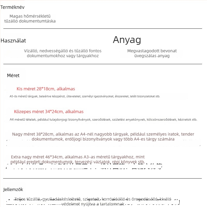 Kaixiu tűzálló dokumentumtáska — tűzálló anyag, cipzáras zárás, dőlő forma