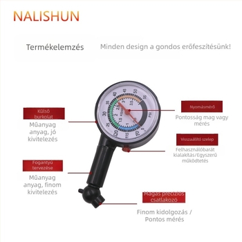 Digitális gumiabroncsnyomás-mérő, rozsdamentes acél testtel, 37 g, There Shun