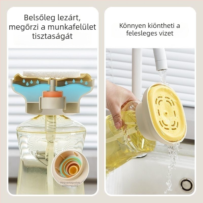 Konyhai mosogatószer adagoló – kézi nyomásos működés, PP anyag, sima felület, világos luxus stílus, tömeg 90 g