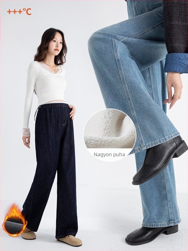 Denim kismama farmer elasztikus derékkal és húzózsinórral, széles szabású, földig érő, 80-90% pamut