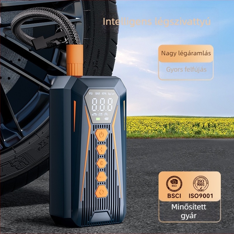 Autóba szerelt levegőpumpa, kettős használat autóhoz és kerékpárhoz, hordozható elektromos kerékpárpumpa, digitális kijelzővel