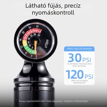 ACRUNU CO2 sűrítő kerékpárhoz, vizuális nyomásmérővel, alumínium ötvözet, Presta/Schrader kompatibilis, 130 g