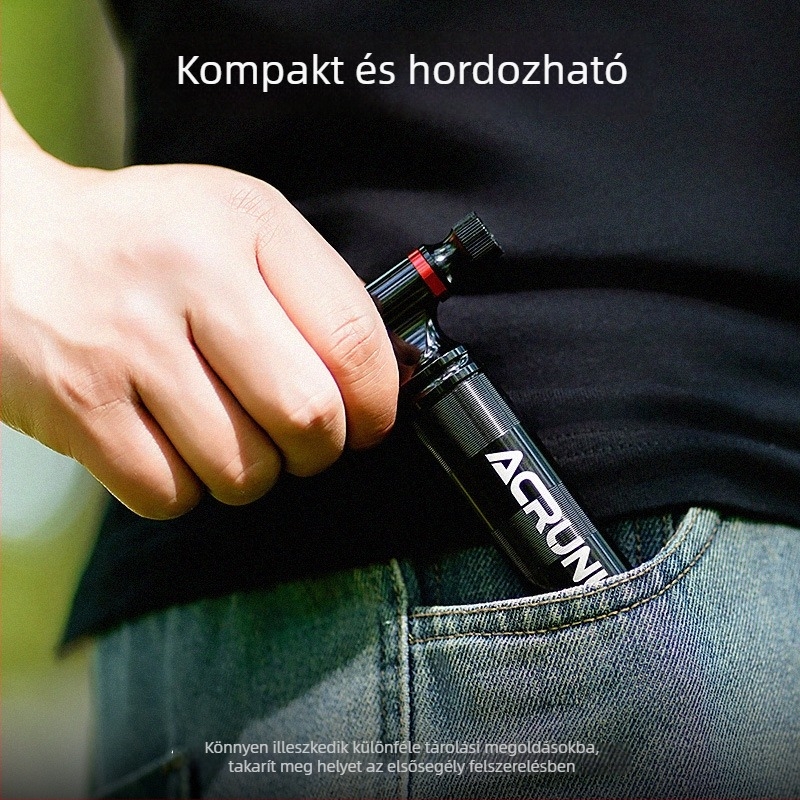 ACRUNU CO2 sűrítő kerékpárhoz, vizuális nyomásmérővel, alumínium ötvözet, Presta/Schrader kompatibilis, 130 g