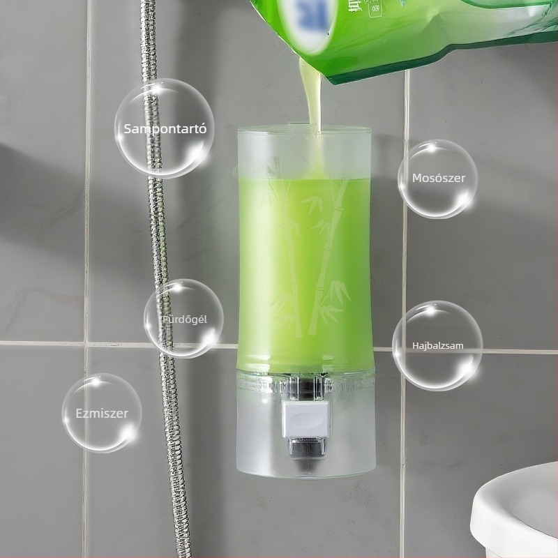 Fali adagoló samponhoz és tusfürödhöz, lyukasztás nélküli, GPPS anyag, 500 ml kapacitás, kézi nyomású működés, modern egyszerű stílus, sima felület