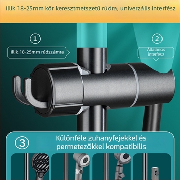 Zuhanytartó készlet állítható rúddal és csúszó hüvellyel — szerelés kampóval; anyaga műanyag; funkció: mozgatható; stílus: modern minimalizmus