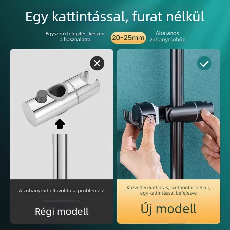 Zuhanytartó készlet állítható rúddal és csúszó hüvellyel — szerelés kampóval; anyaga műanyag; funkció: mozgatható; stílus: modern minimalizmus