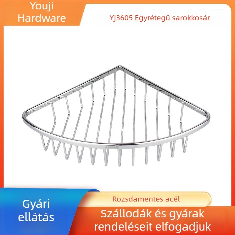 Réz fürdőszobai háromszög alakú sarokpolc košírral, egyetlen réteg, felületkezelés: polírozás + krómozás, teherbírás 414