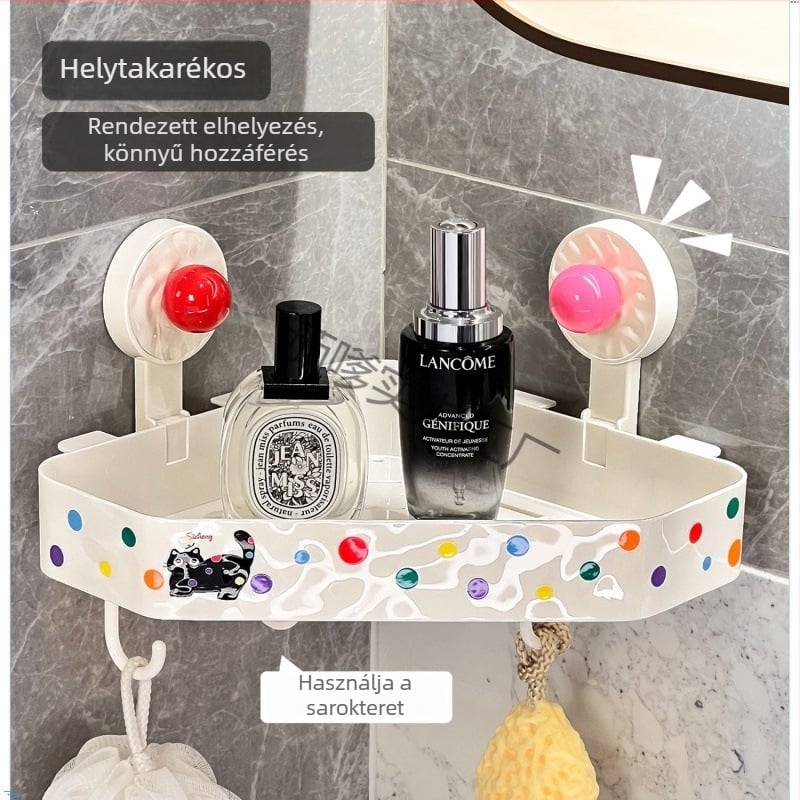 Szívókorongos sarokfalra szerelhető tároló — műanyag, injekciós öntés, modell 11112, teherbírás 1.5, 1 réteg