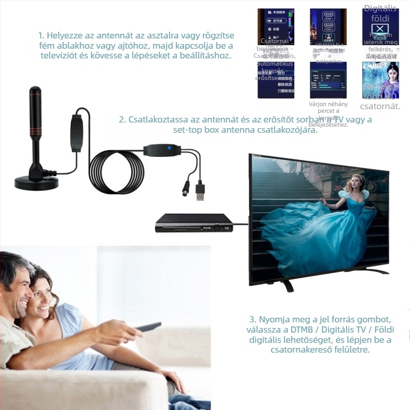 ZY Belső autó DTMB/DVB-T2 antenna erősítővel és kiterjesztett szívókupakkal