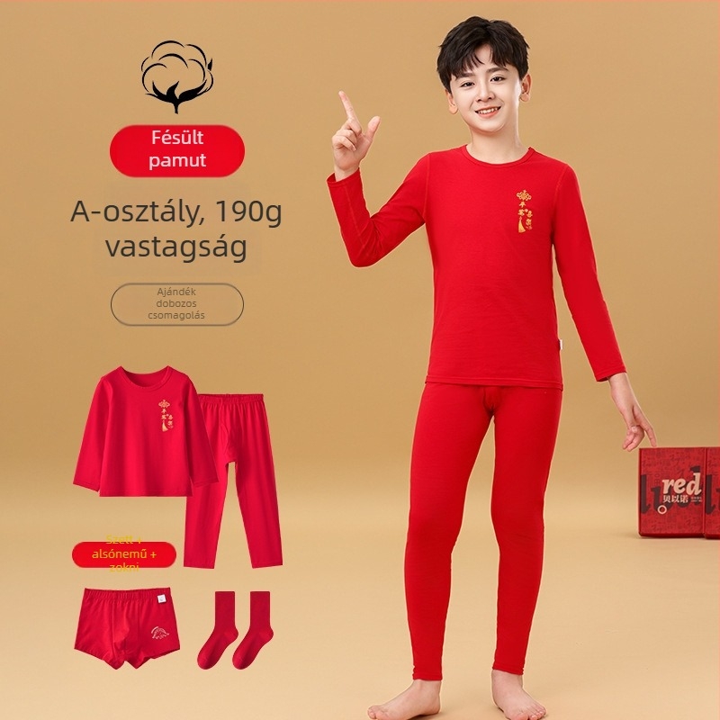 Gyerekeknek készült pamut thermális alsónemű készlet, uniszex, vékony, alapréteg téli és őszi időszakokra