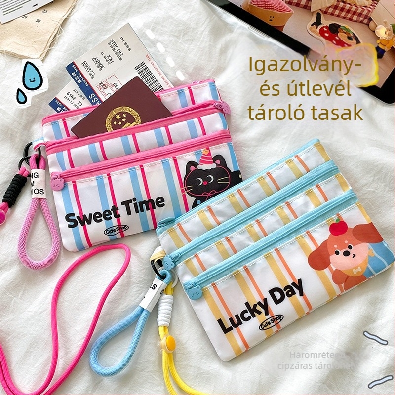 Útlevél-tartó - Vászon csíkos mintával, Könnyű, Bővíthető kapacitás, Nylon bélés