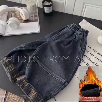 Gyerekeknek készült denim nadrág – egyenes, laza szabás, középmagas derék, gumis deréköv, pamut 71–80%, puha kezelés (Denim; Pamut 71–80%; Középmagas derék; Gumis derék; Puha kezelés)