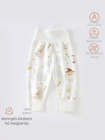 Gyerekeknek otthoni nadrág, magas derekú, 100% pamut, uniszex, cartoon mintával, lélegző és meleg tavaszra és őszre