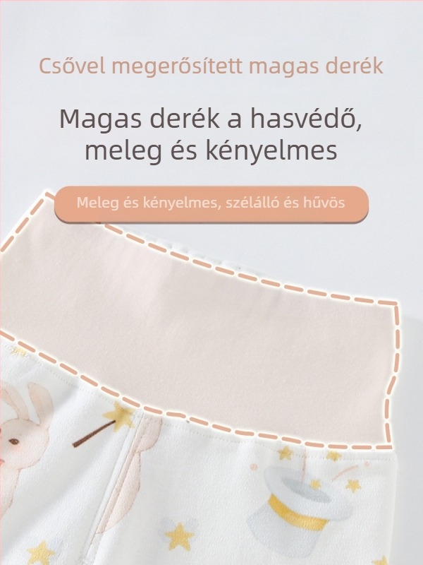 Gyerekeknek otthoni nadrág, magas derekú, 100% pamut, uniszex, cartoon mintával, lélegző és meleg tavaszra és őszre