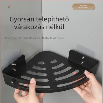 Háromszög alakú falra szerelhető fürdőszobai tároló, fúrás nélküli