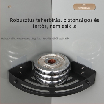 Háromszög alakú falra szerelhető fürdőszobai tároló, fúrás nélküli