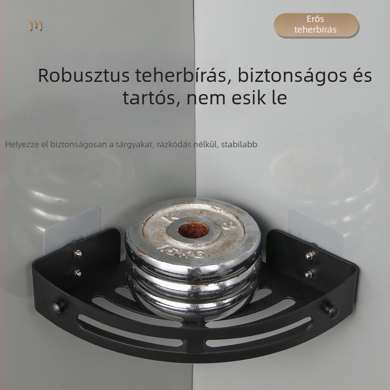 Háromszög alakú falra szerelhető fürdőszobai tároló, fúrás nélküli