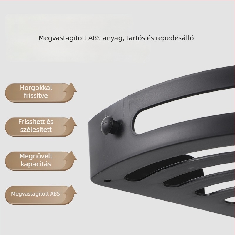 Háromszög alakú falra szerelhető fürdőszobai tároló, fúrás nélküli