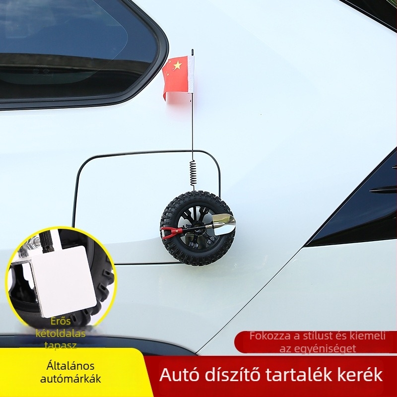 Autó és motorkerékpár dekoratív antenna, kártya-szegélyes szerelés, mini tartalékkerék inspirálta csomagtartó díszítés