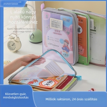 Nylon hálós dupla rétegű tároló táska, modell 2121, kézitáska-stílus, többfunkciós tárolás dokumentumokhoz/fájlokhoz