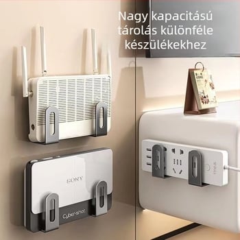 Router falra szerelhető tartó – fúrás nélküli, kampó-típusú rögzítés, szénacél, modern egyszerű stílus, egy szint, routerhez, set-top dobozhoz és modemhez