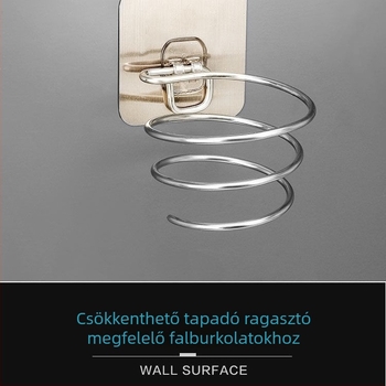 Rozsdamentes acél hajszárító tartó, polírozott felület, 3-szintes konstrukció, modell A1, teherbírás 3 kg, modern minimalista stílus