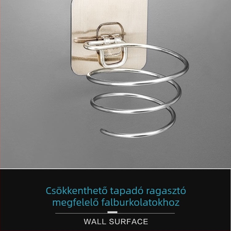 Rozsdamentes acél hajszárító tartó, polírozott felület, 3-szintes konstrukció, modell A1, teherbírás 3 kg, modern minimalista stílus
