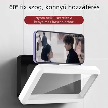 Fürdőszobai falra szerelhető vízálló telefon-tartó – műanyagból, permetezett felülettel, 1 kg-ig terhelhető, modern minimál stílus