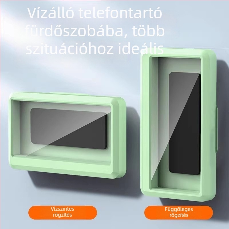 Fürdőszobai falra szerelhető vízálló telefon-tartó – műanyagból, permetezett felülettel, 1 kg-ig terhelhető, modern minimál stílus